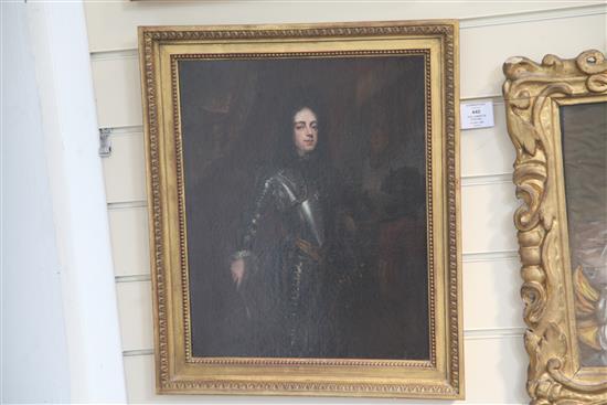 Follower of Caspar Netscher (1639-1684) Portrait of a Nobleman, 16 x 13in. ex Collection Earl of Rosebery